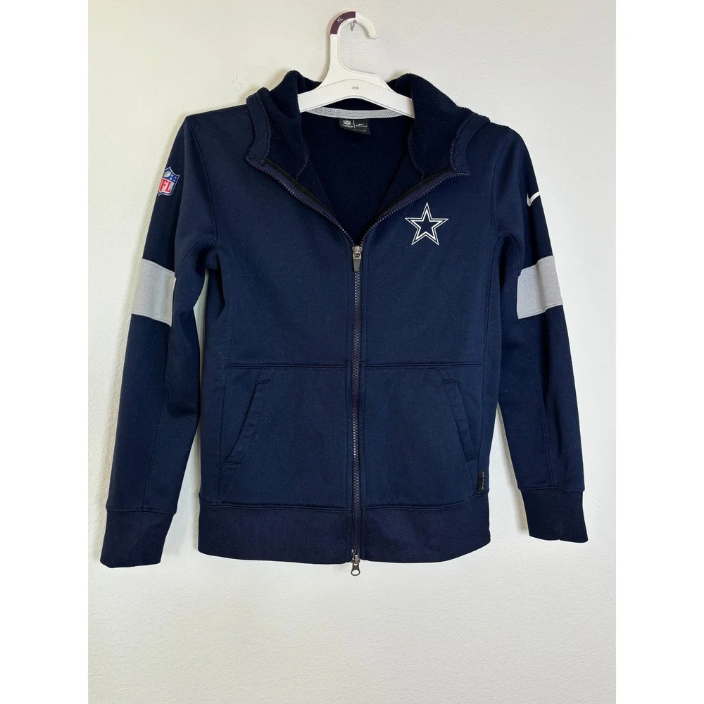 Nike NFL Dallas Cowboys Youth Medium Full Zip Hoodie Dri-FIT Navy Blue Jacket